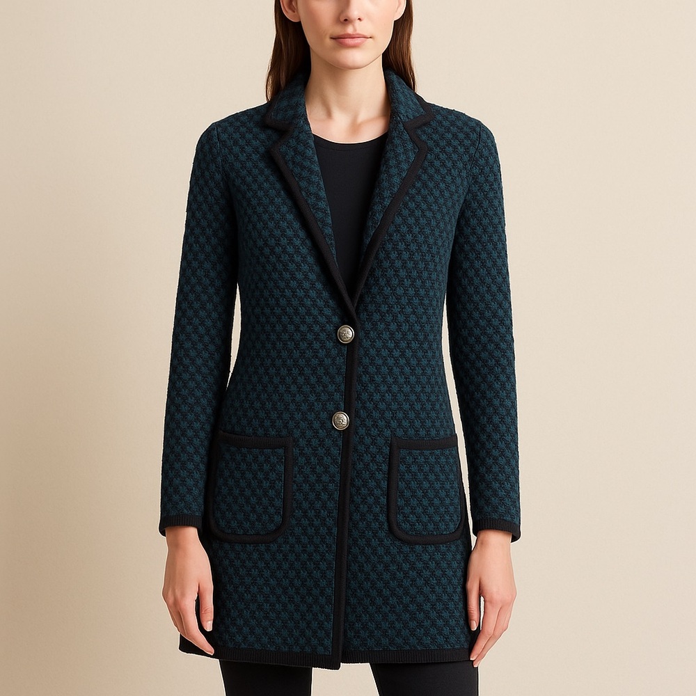 Barneys NY Equestrian Merino Wool Long Knit Sweater Jacket Military Buttons S